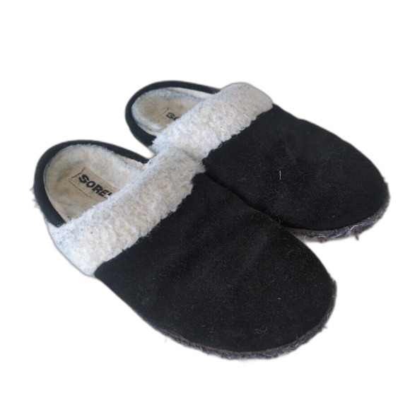 Sorel Nakiska Slide II Slippers Women's Sz 7 Black Faux Suede Slip On - Picture 1 of 7